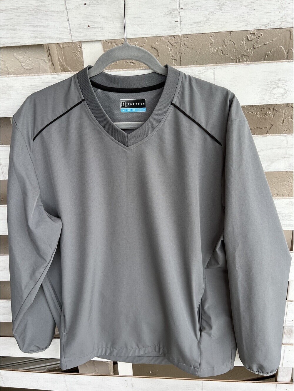 PGA Tour Men's Sweater Pullover V Neck Windbreaker Long Sleeve Gray Size M